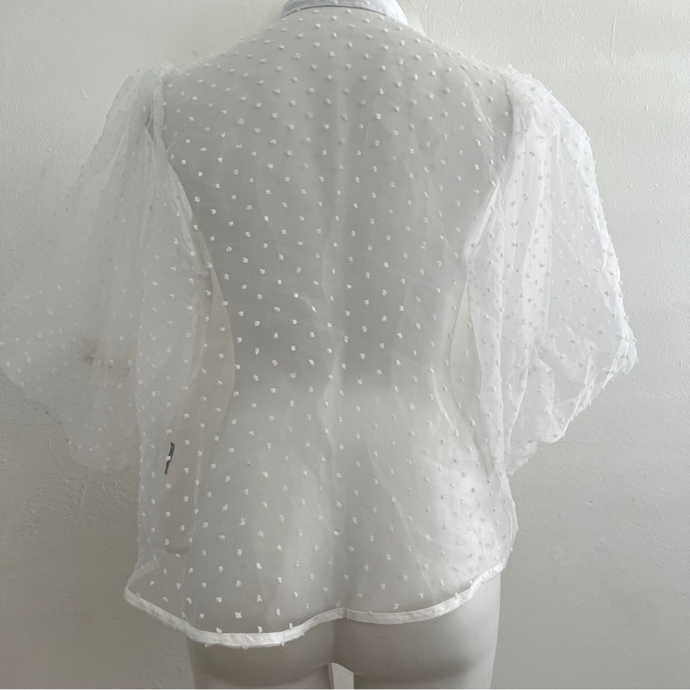 ZARA Elegant White Sheer Polka Dot Blouse TOP LARGE - Picture 10 of 11
